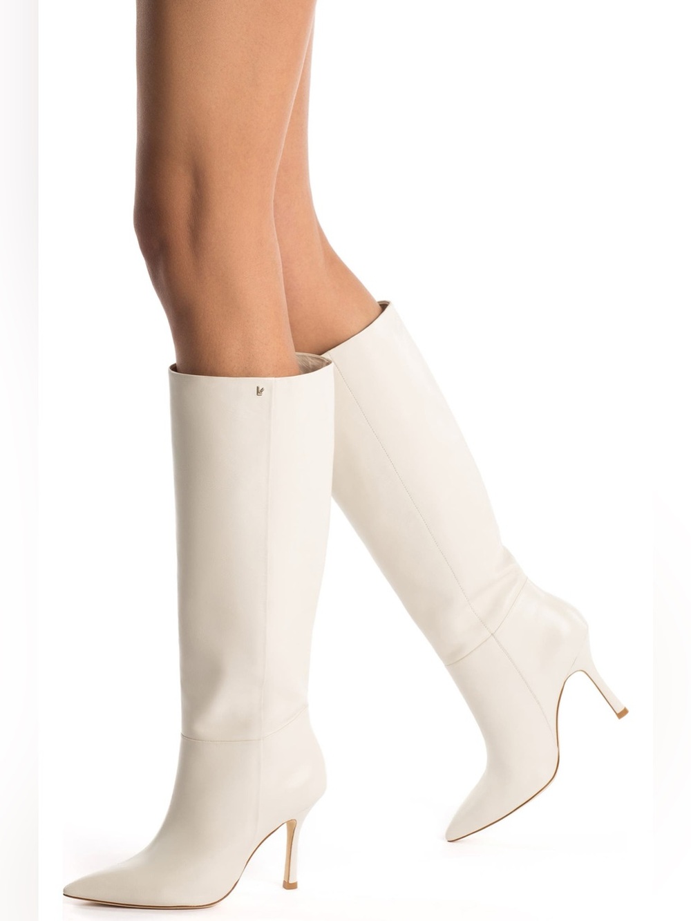 Larroude Kate Knee-High Boots Ivory Leather Stiletto Heel Size 6 NEW